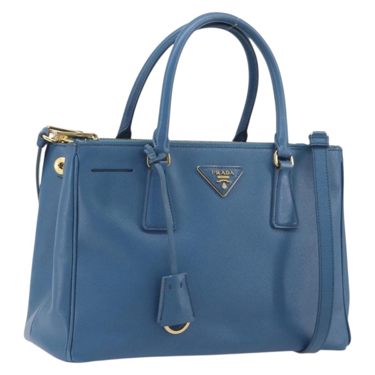 PRADA Shoulder Bag Safiano Leather 2way Blue Gold Auth mr2852V