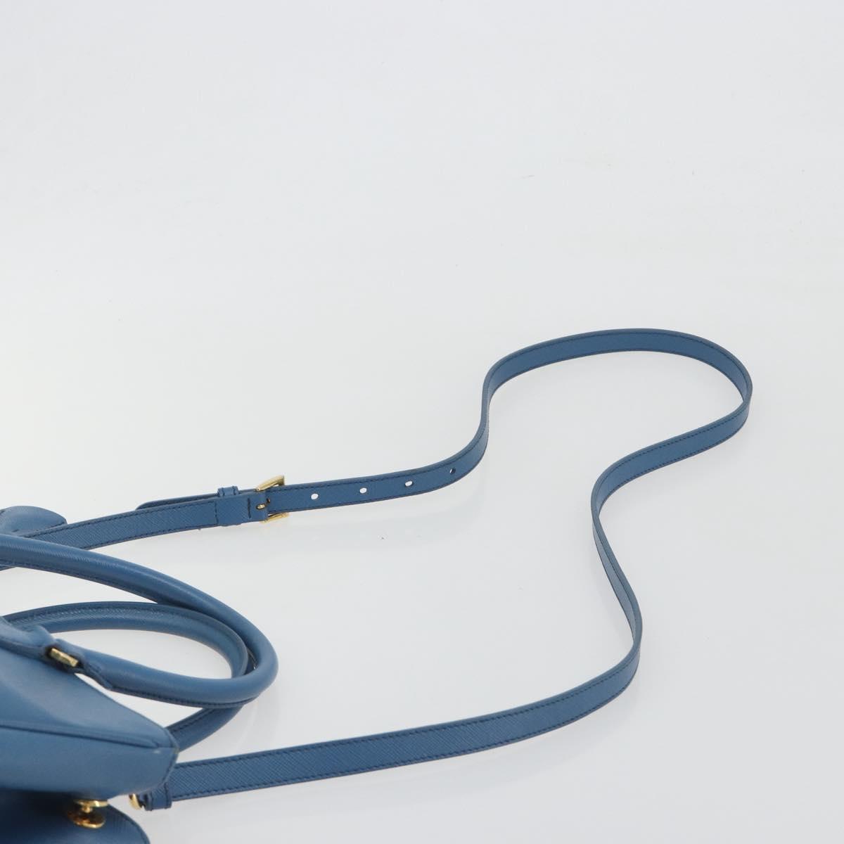 PRADA Shoulder Bag Safiano Leather 2way Blue Gold Auth mr2852V