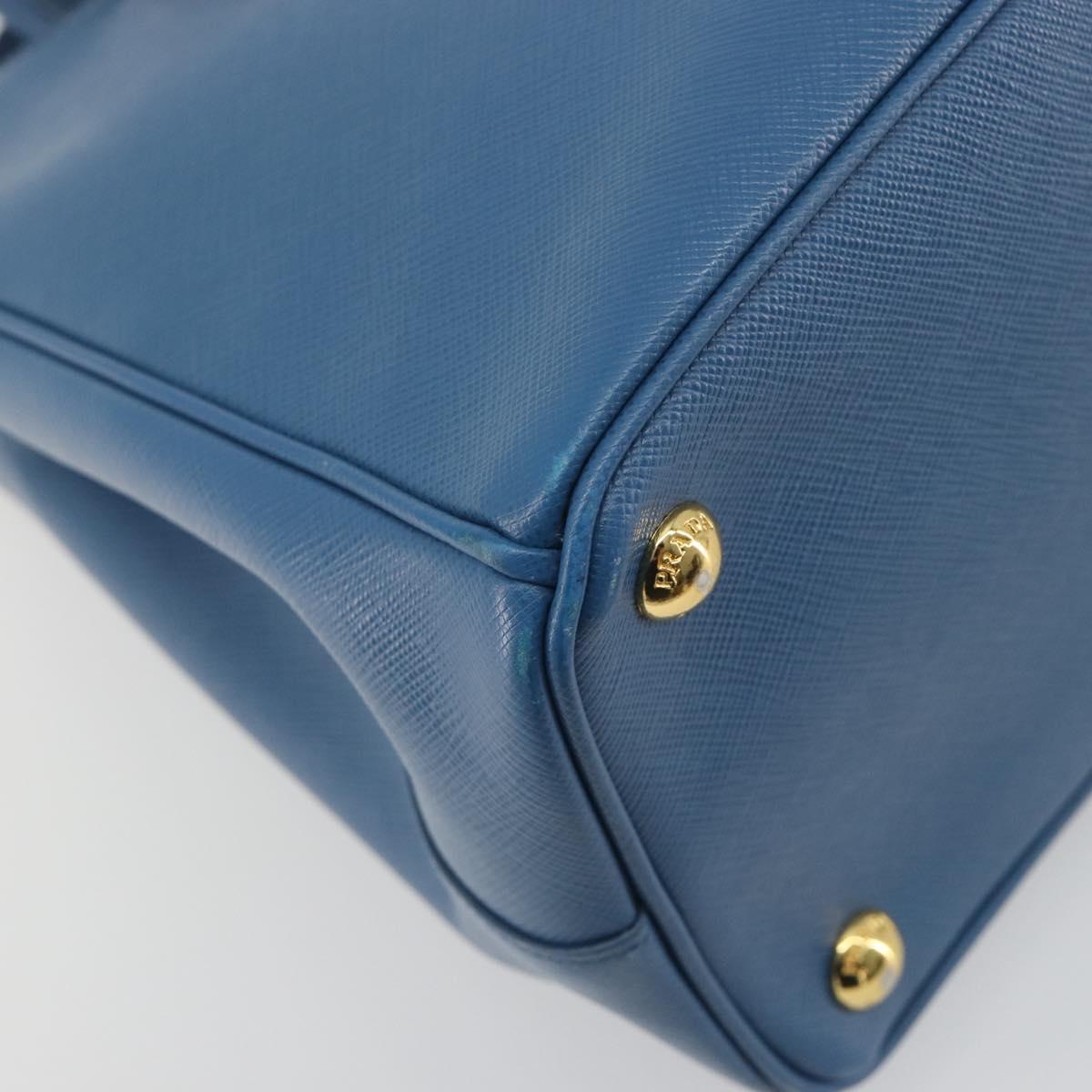 PRADA Shoulder Bag Safiano Leather 2way Blue Gold Auth mr2852V