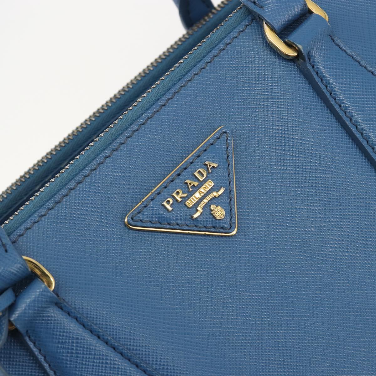 PRADA Shoulder Bag Safiano Leather 2way Blue Gold Auth mr2852V