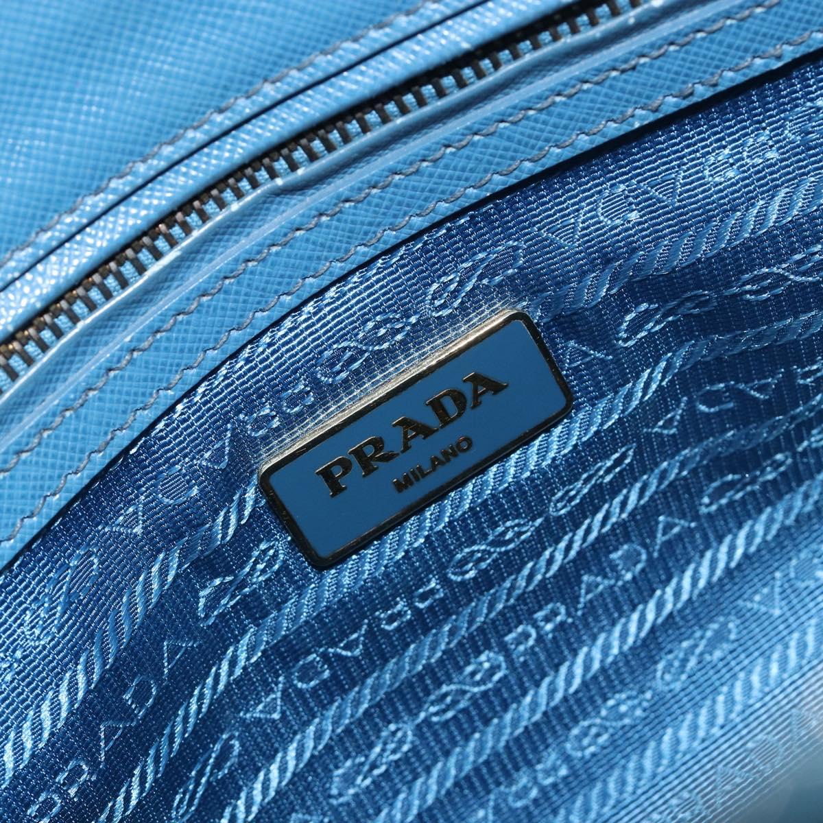 PRADA Shoulder Bag Safiano Leather 2way Blue Gold Auth mr2852V