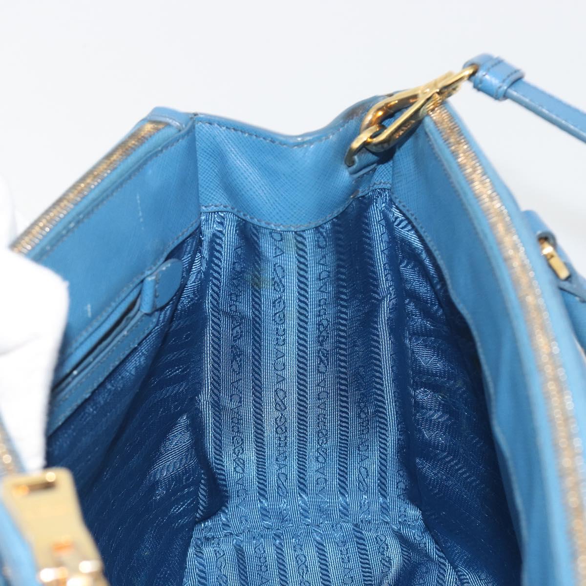 PRADA Shoulder Bag Safiano Leather 2way Blue Gold Auth mr2852V