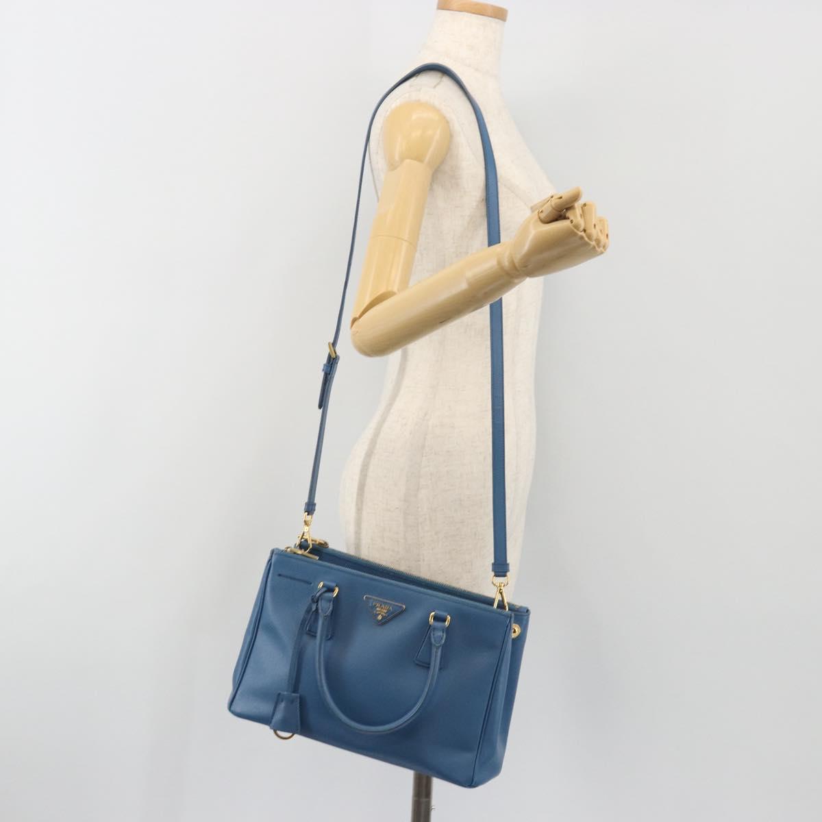 PRADA Shoulder Bag Safiano Leather 2way Blue Gold Auth mr2852V