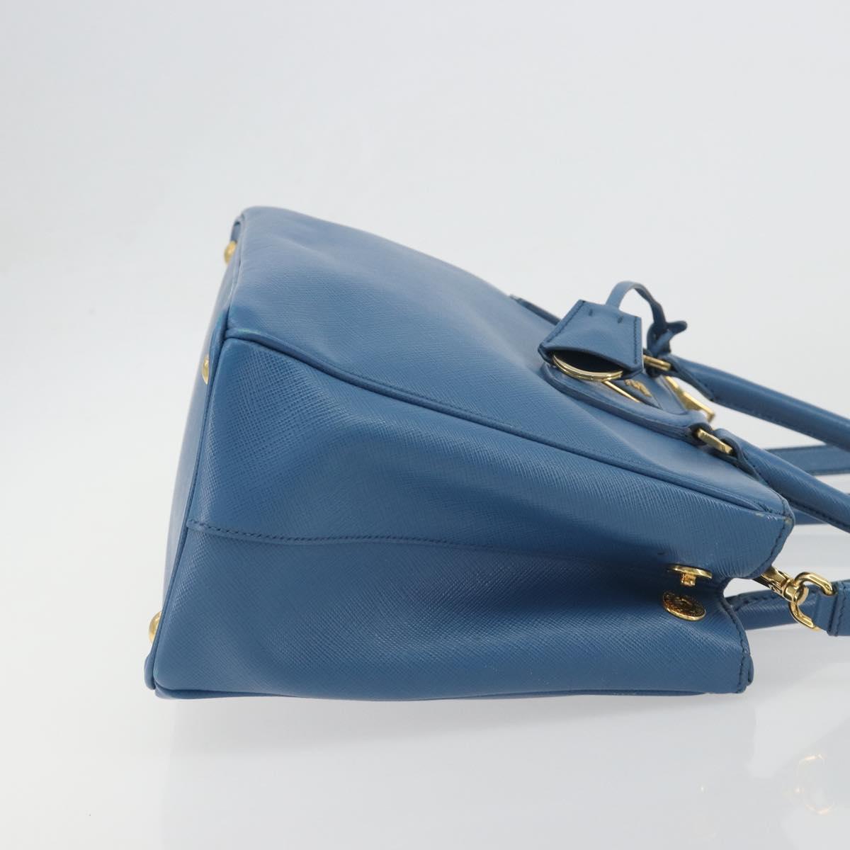 PRADA Shoulder Bag Safiano Leather 2way Blue Gold Auth mr2852V