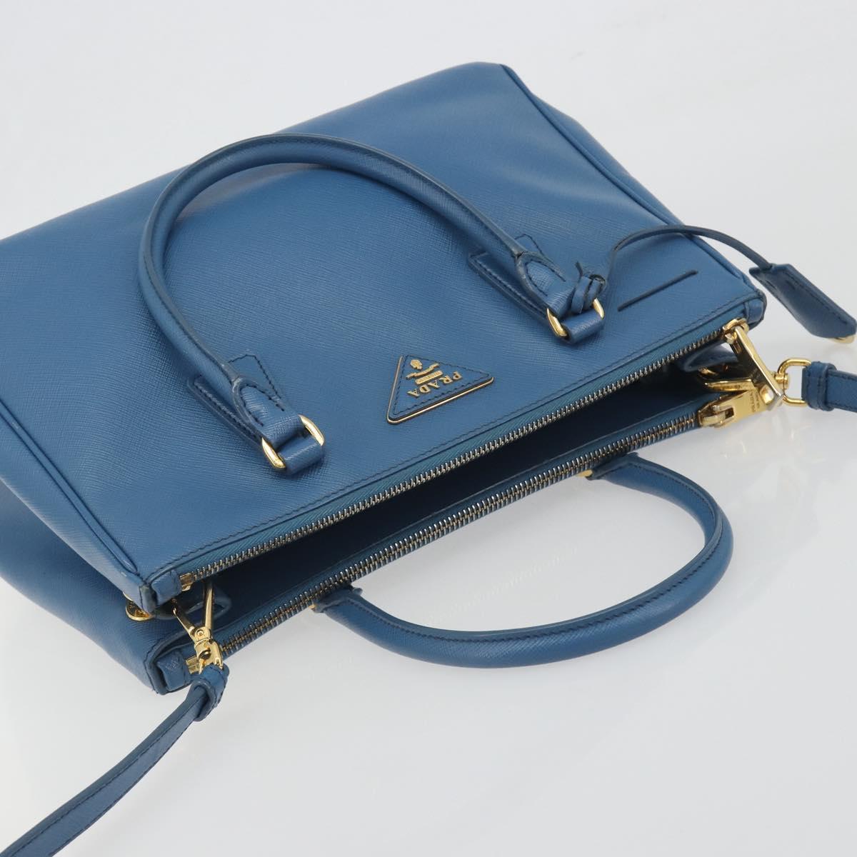 PRADA Shoulder Bag Safiano Leather 2way Blue Gold Auth mr2852V
