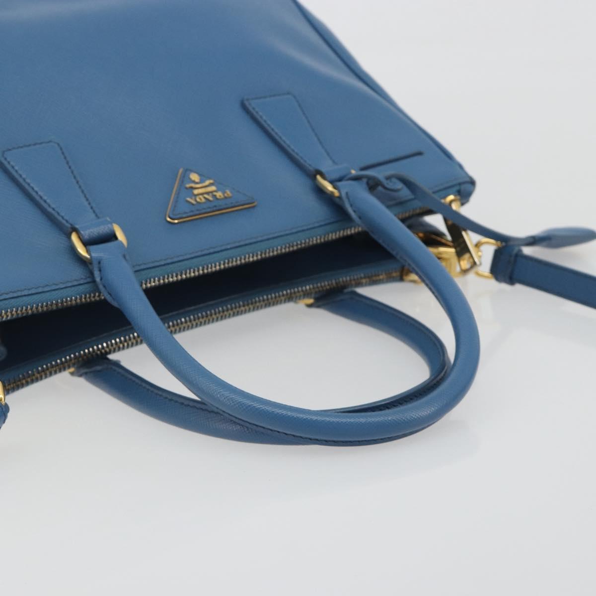 PRADA Shoulder Bag Safiano Leather 2way Blue Gold Auth mr2852V