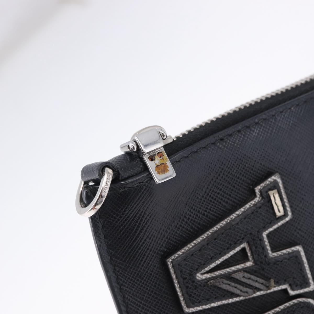 PRADA Clutch Bag Safiano Leather Black Silver Auth mr2853