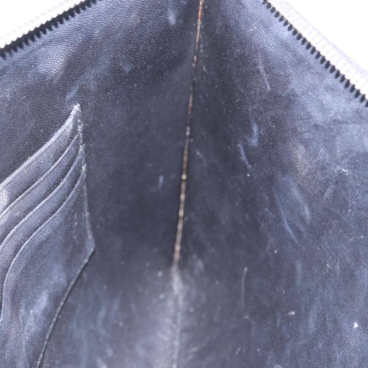 PRADA Clutch Bag Safiano Leather Black Silver Auth mr2853