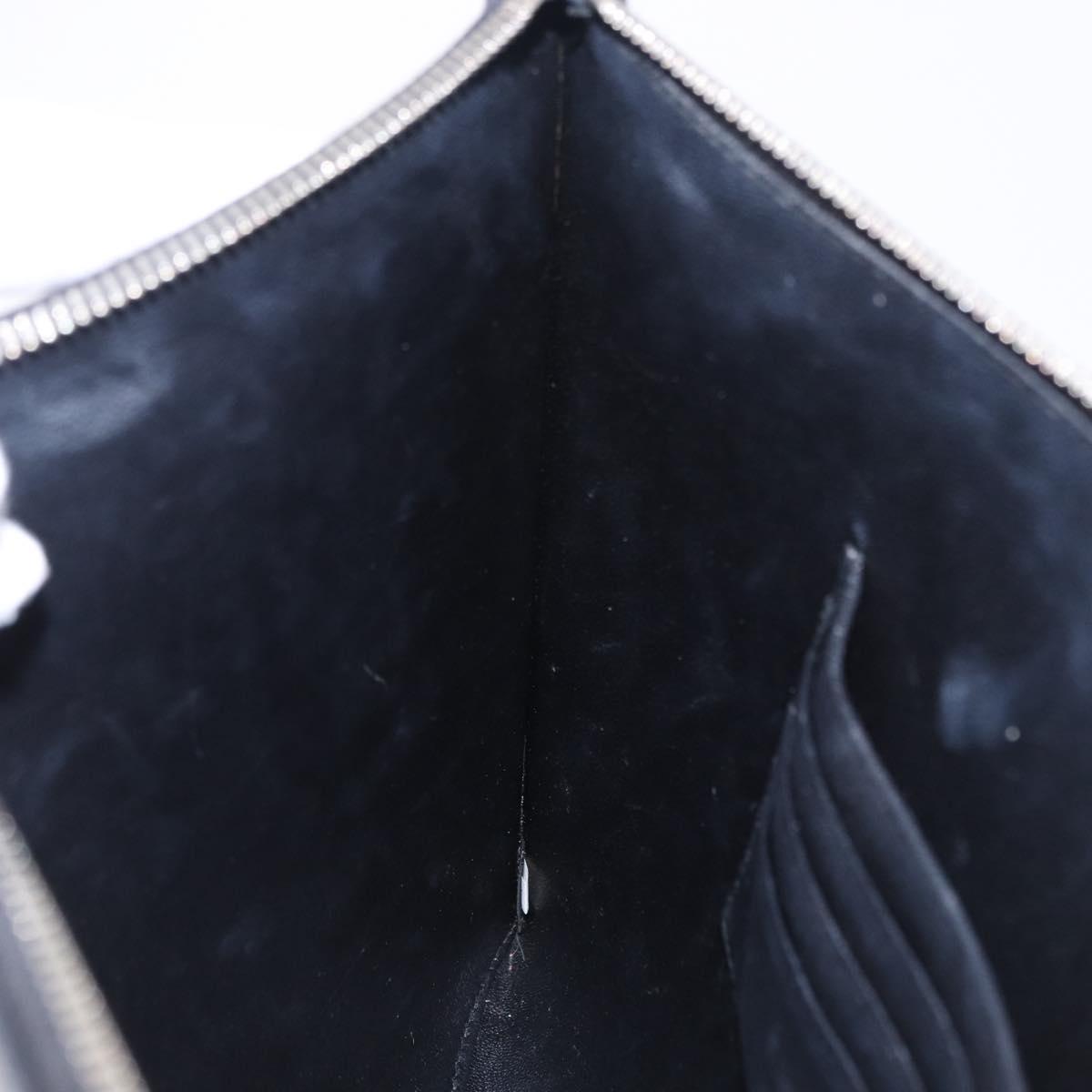 PRADA Clutch Bag Safiano Leather Black Silver Auth mr2853