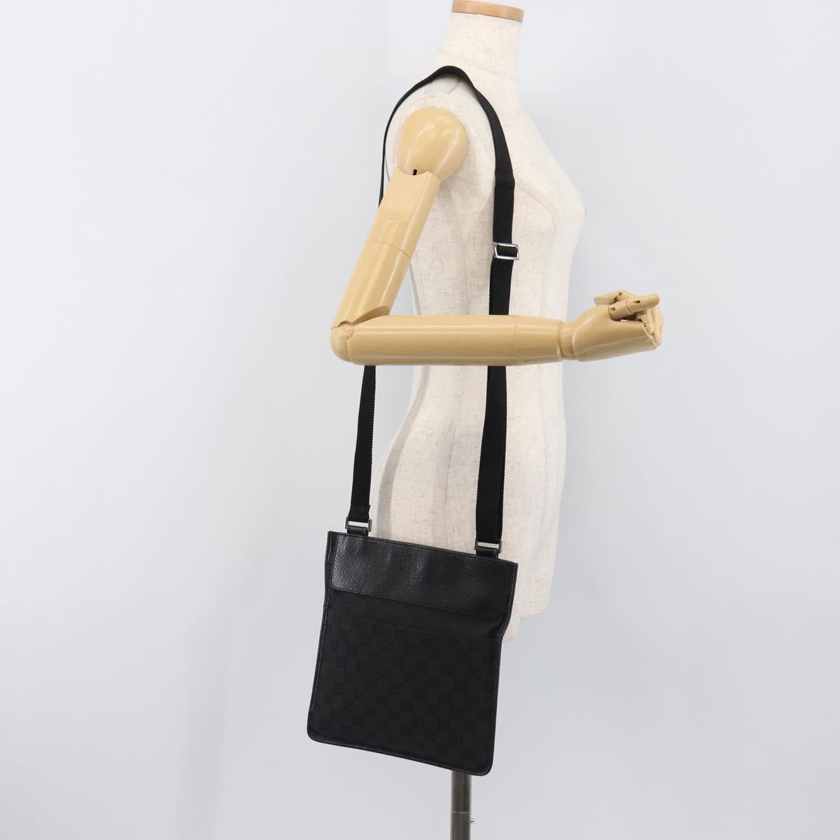 GUCCI GG Canvas Shoulder Bag Black Silver 27639 Auth mr2854