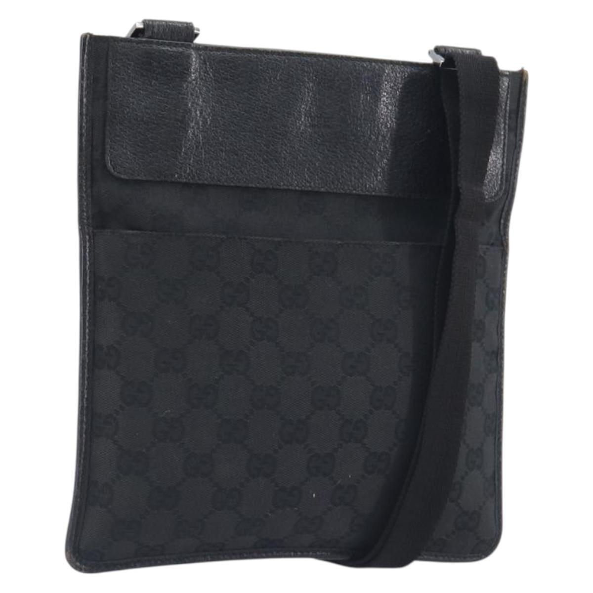 GUCCI GG Canvas Shoulder Bag Black Silver 27639 Auth mr2857