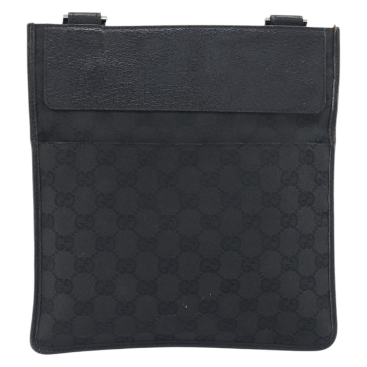 GUCCI GG Canvas Shoulder Bag Black Silver 27639 Auth mr2857