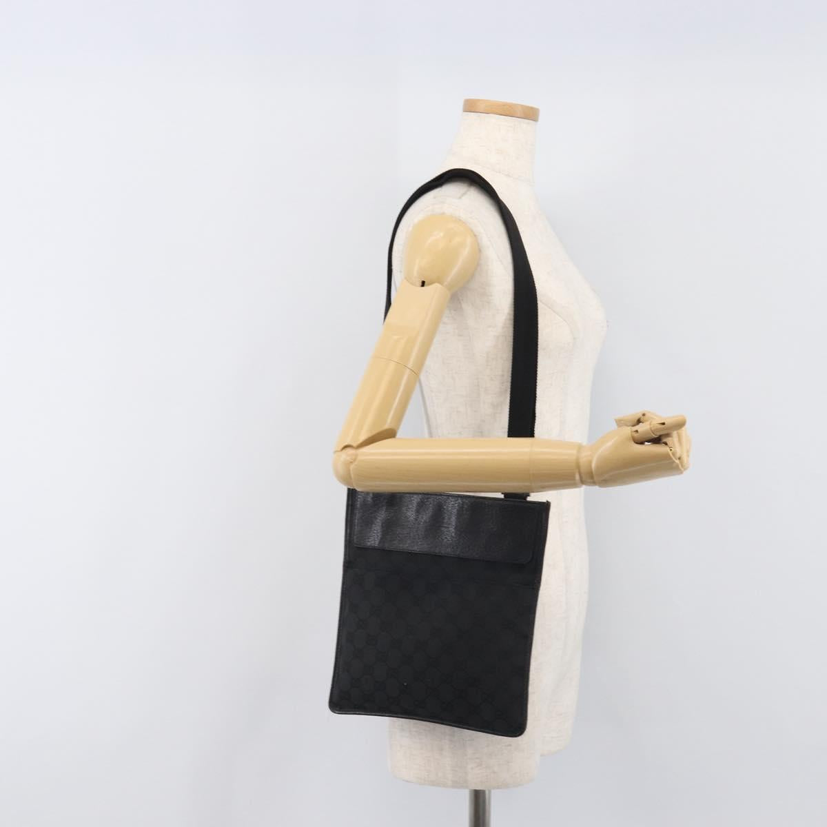 GUCCI GG Canvas Shoulder Bag Black Silver 27639 Auth mr2857