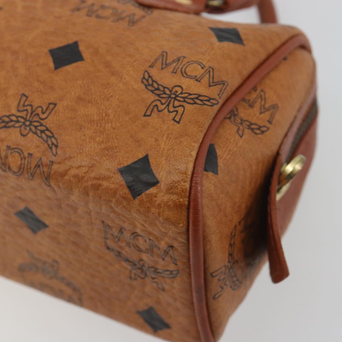 MCM Logogram Vicetos Mini Boston Bag PVC Leather Brown Gold Auth mr2858