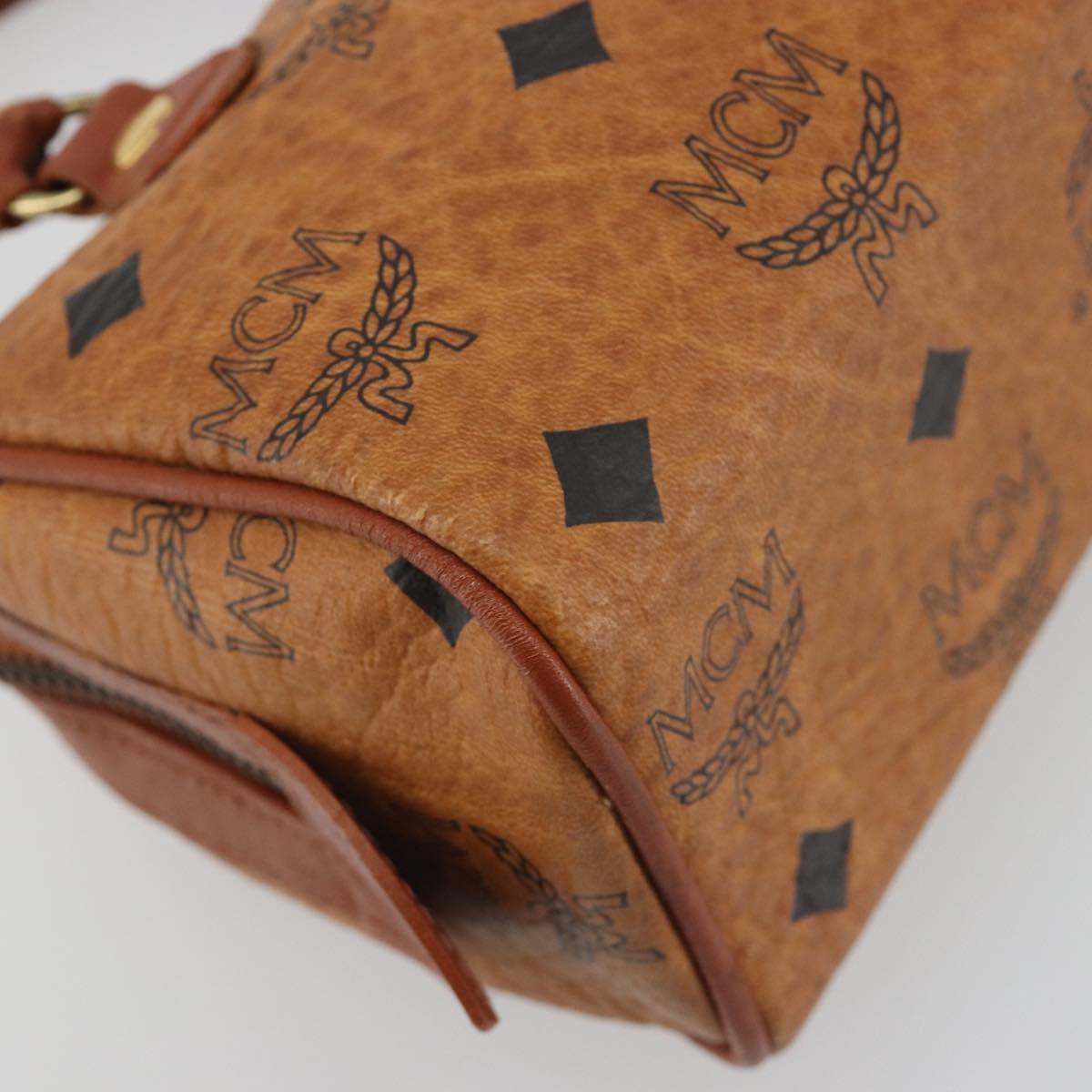 MCM Logogram Vicetos Mini Boston Bag PVC Leather Brown Gold Auth mr2858