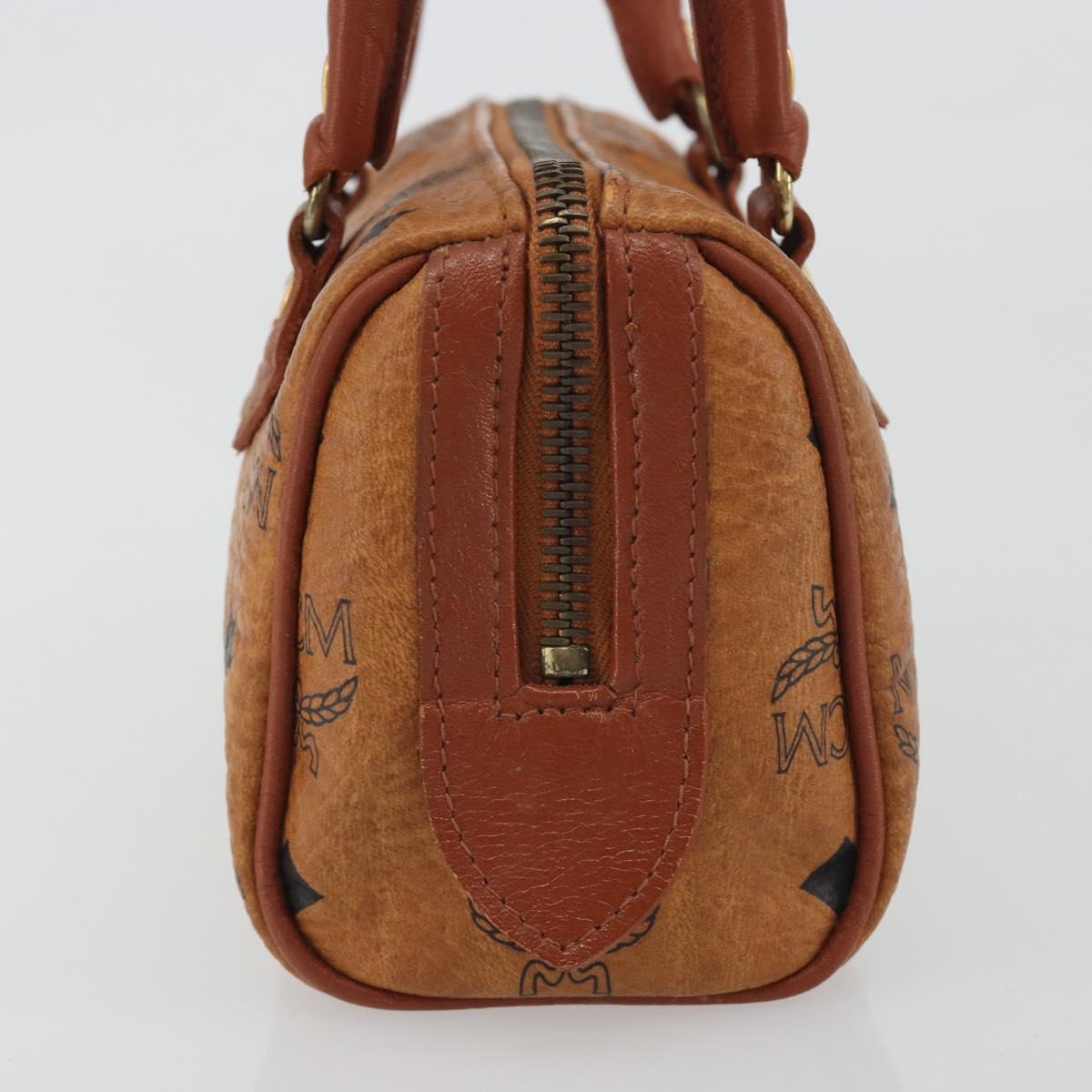 MCM Logogram Vicetos Mini Boston Bag PVC Leather Brown Gold Auth mr2858