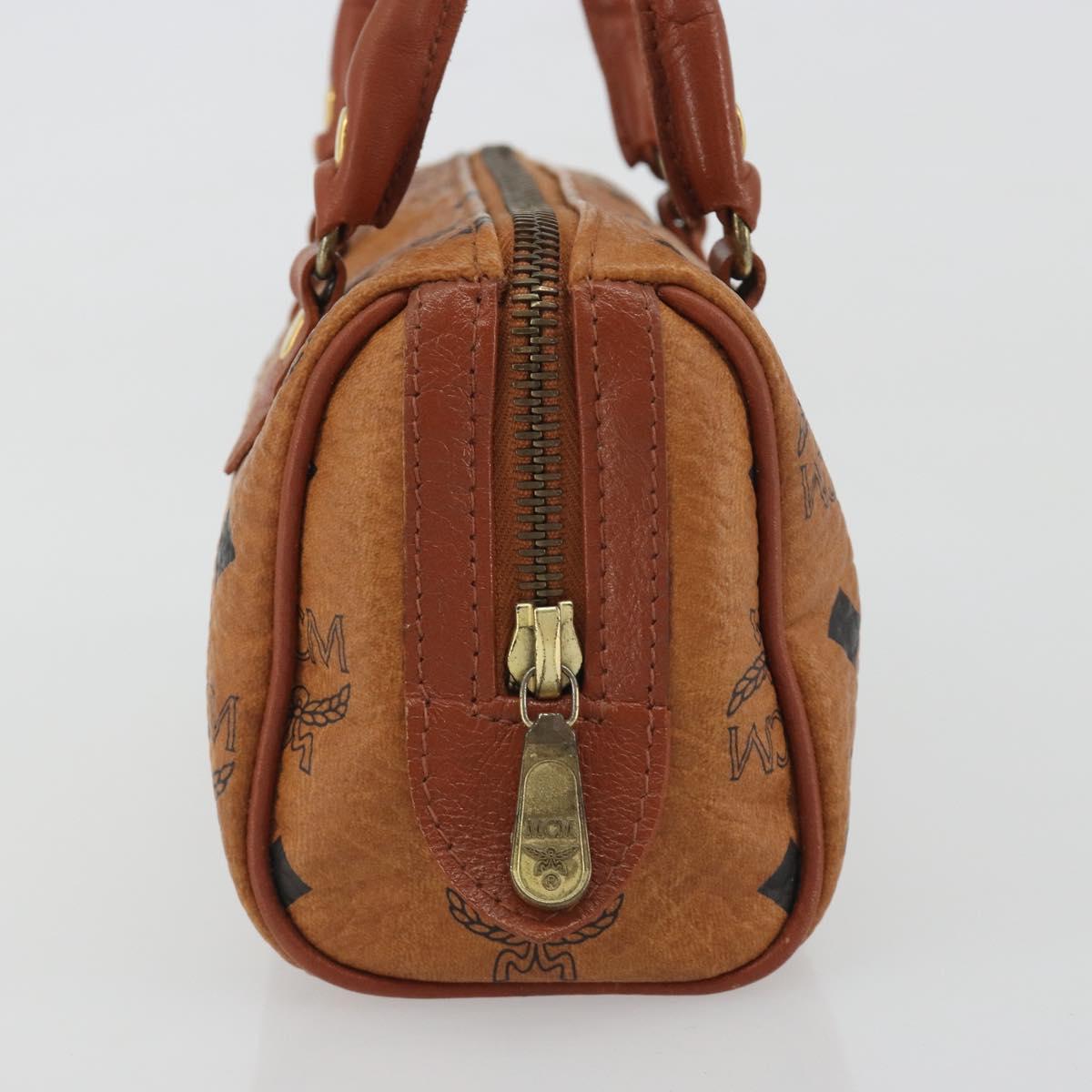 MCM Logogram Vicetos Mini Boston Bag PVC Leather Brown Gold Auth mr2858