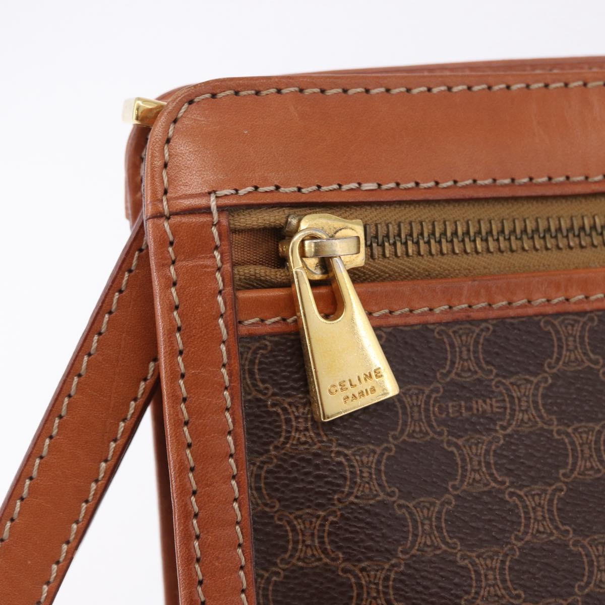 CELINE Macadam Canvas Clutch Bag PVC Leather Brown Gold Auth mr2859