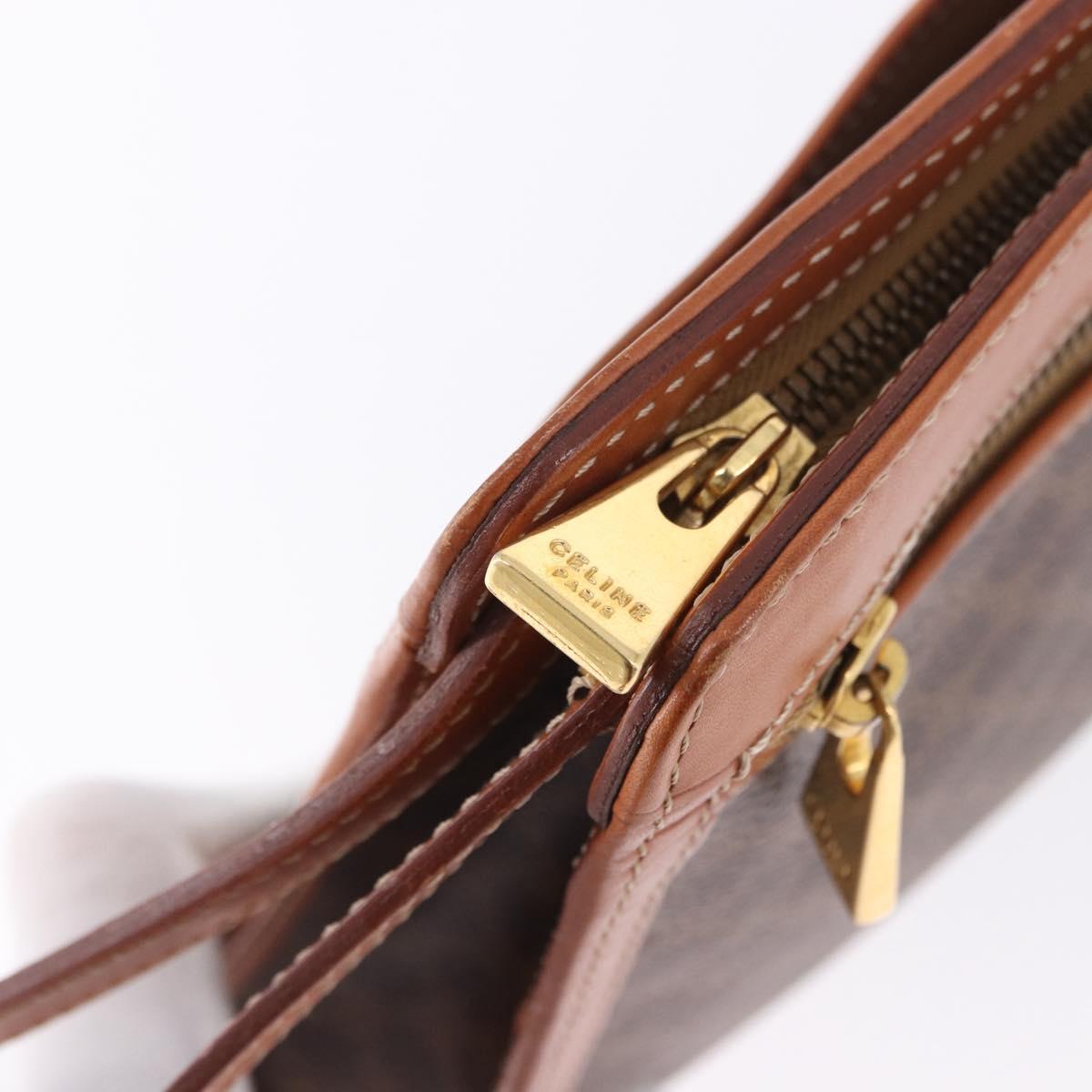 CELINE Macadam Canvas Clutch Bag PVC Leather Brown Gold Auth mr2859