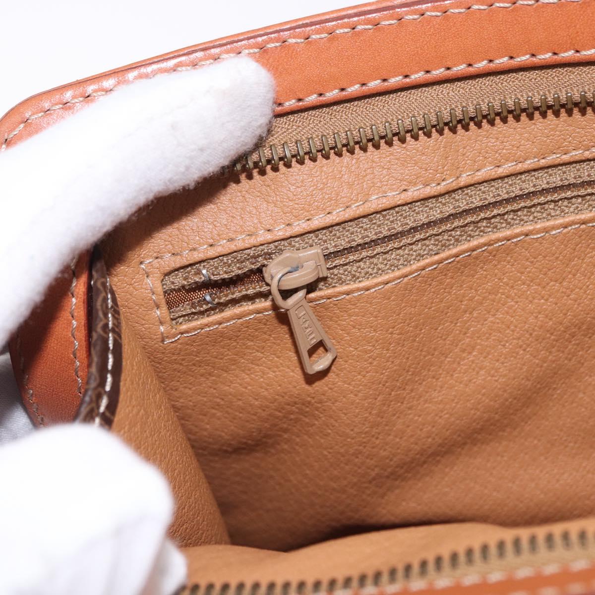 CELINE Macadam Canvas Clutch Bag PVC Leather Brown Gold Auth mr2859