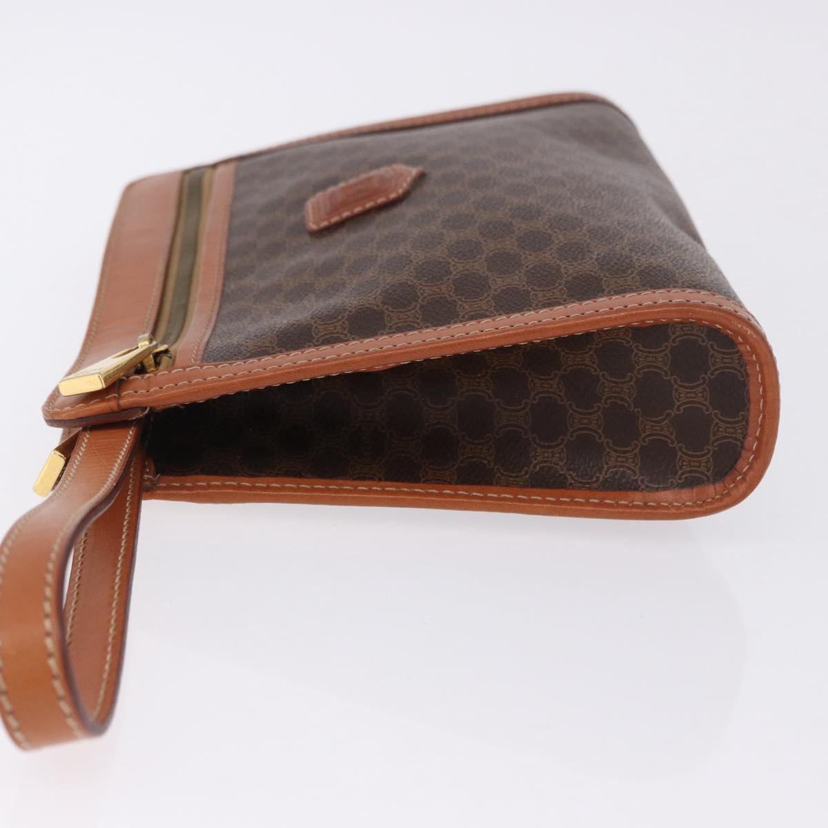 CELINE Macadam Canvas Clutch Bag PVC Leather Brown Gold Auth mr2859