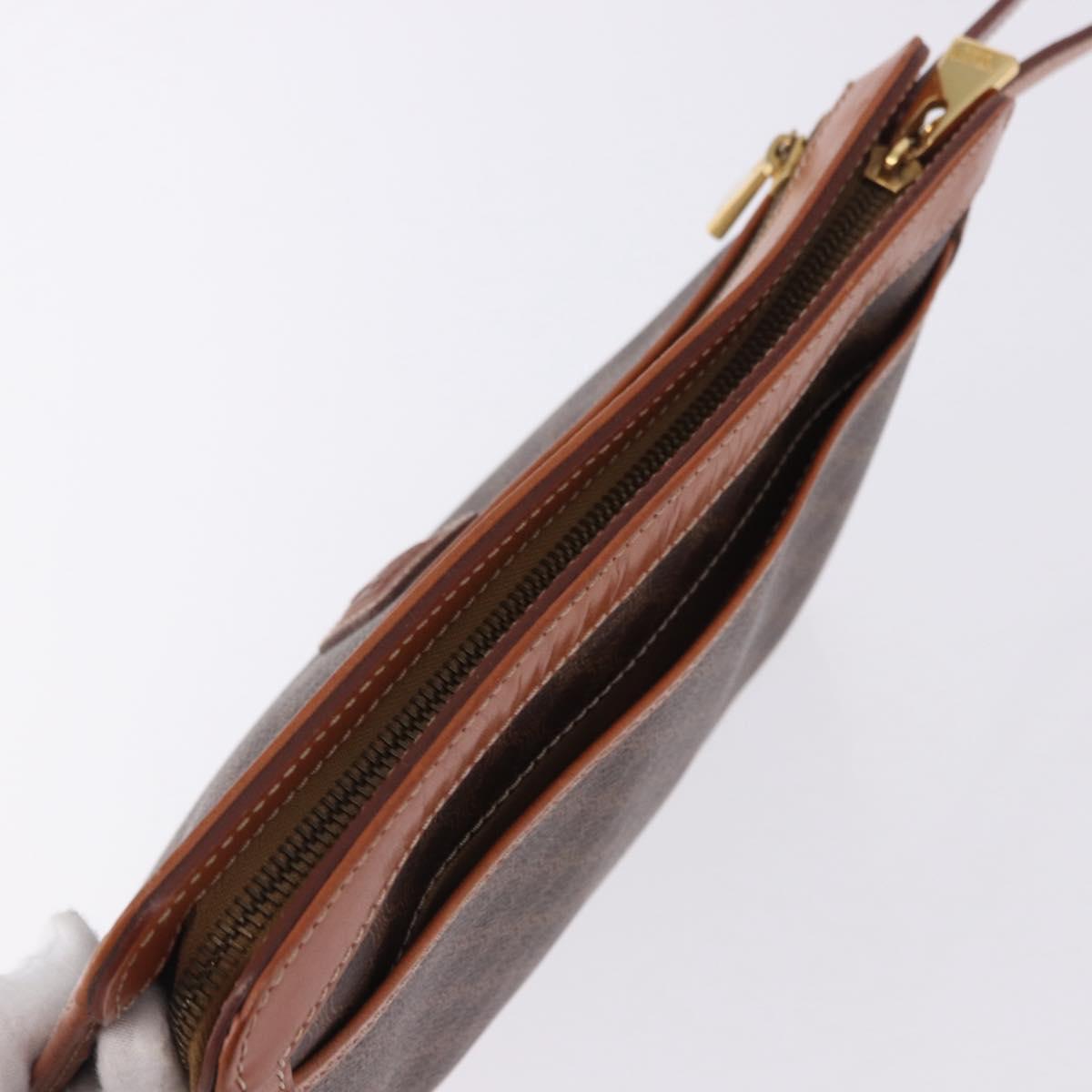CELINE Macadam Canvas Clutch Bag PVC Leather Brown Gold Auth mr2859