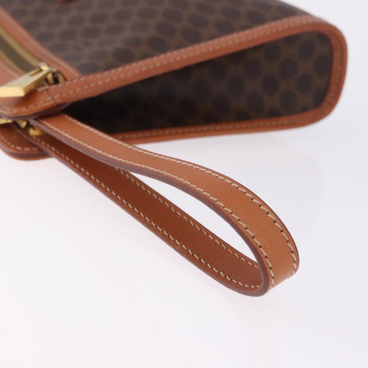 CELINE Macadam Canvas Clutch Bag PVC Leather Brown Gold Auth mr2859