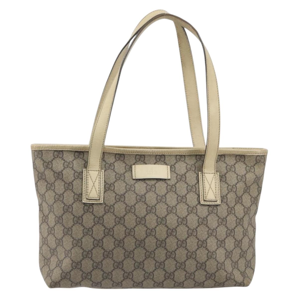 GUCCI GG Supreme Tote Bag PVC Beige Silver 211138 Auth mr2860