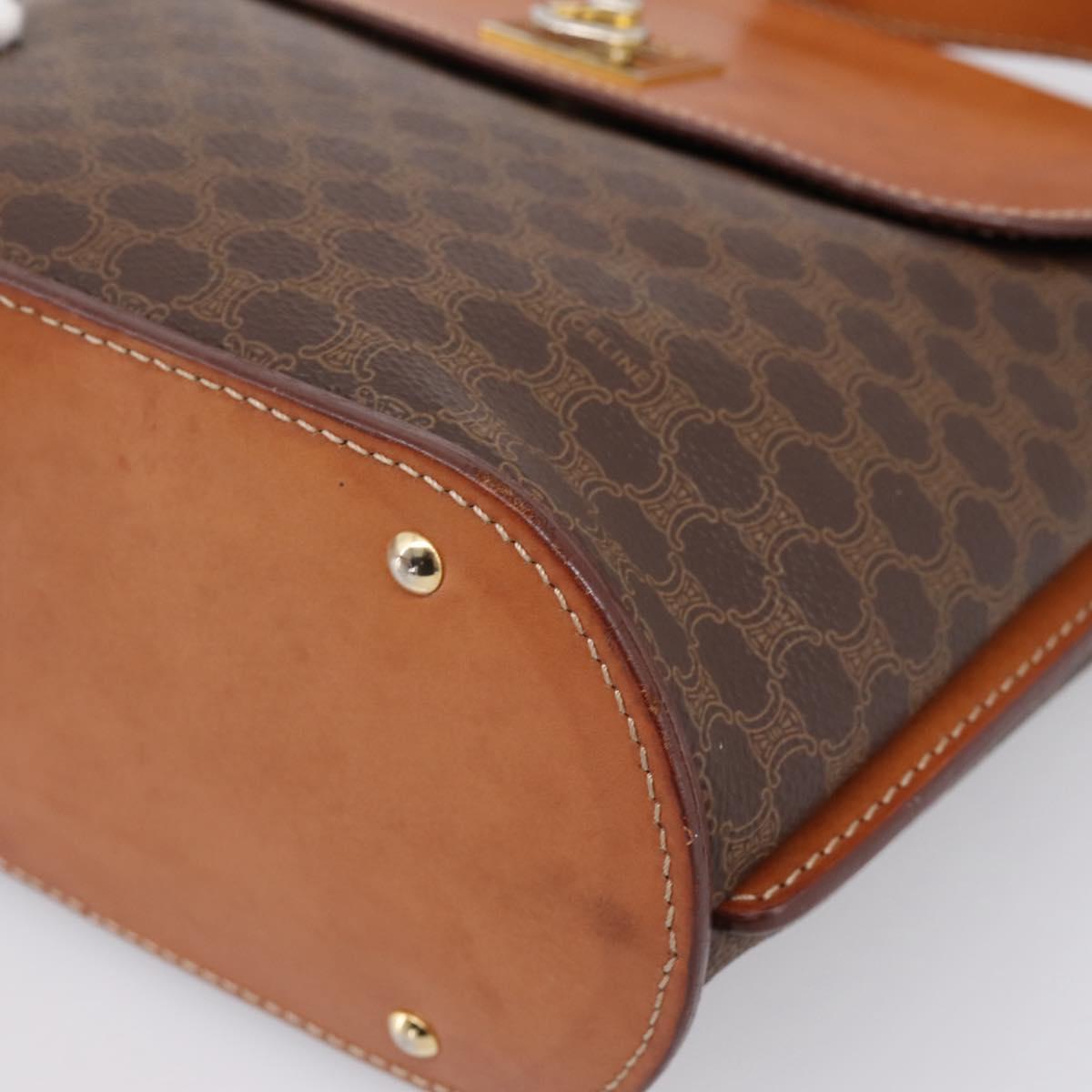 CELINE Macadam Canvas Shoulder Bag PVC Leather Brown Gold Auth mr2861