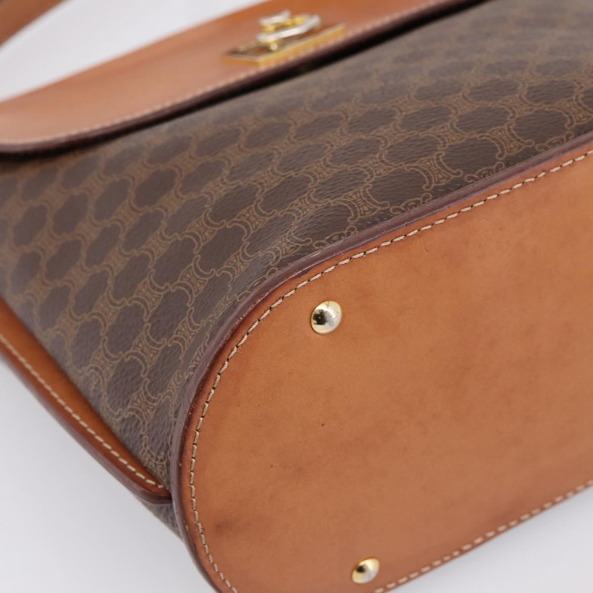 CELINE Macadam Canvas Shoulder Bag PVC Leather Brown Gold Auth mr2861