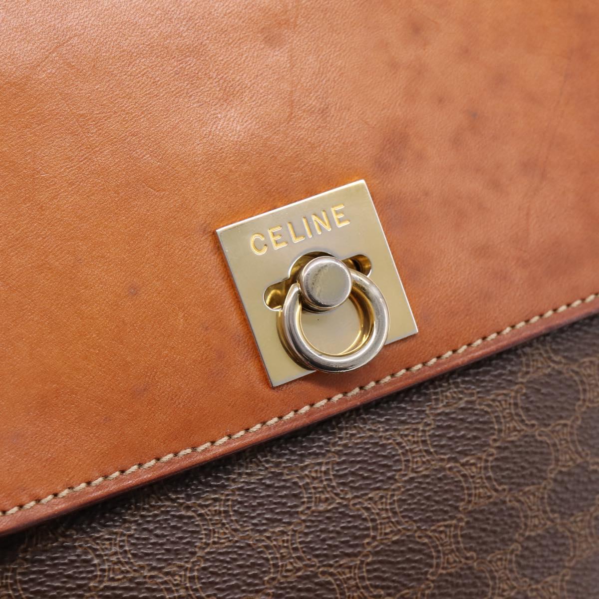 CELINE Macadam Canvas Shoulder Bag PVC Leather Brown Gold Auth mr2861