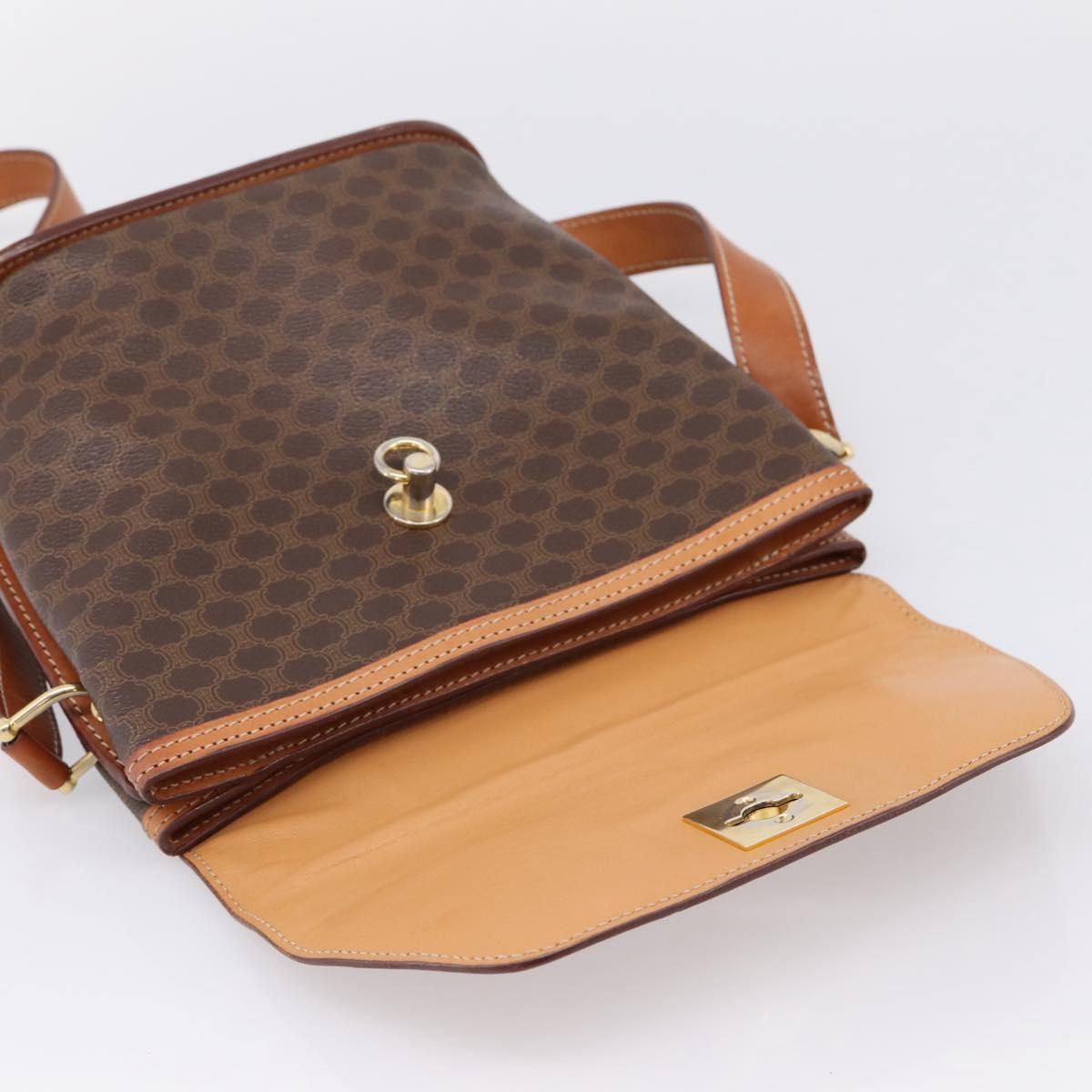 CELINE Macadam Canvas Shoulder Bag PVC Leather Brown Gold Auth mr2861