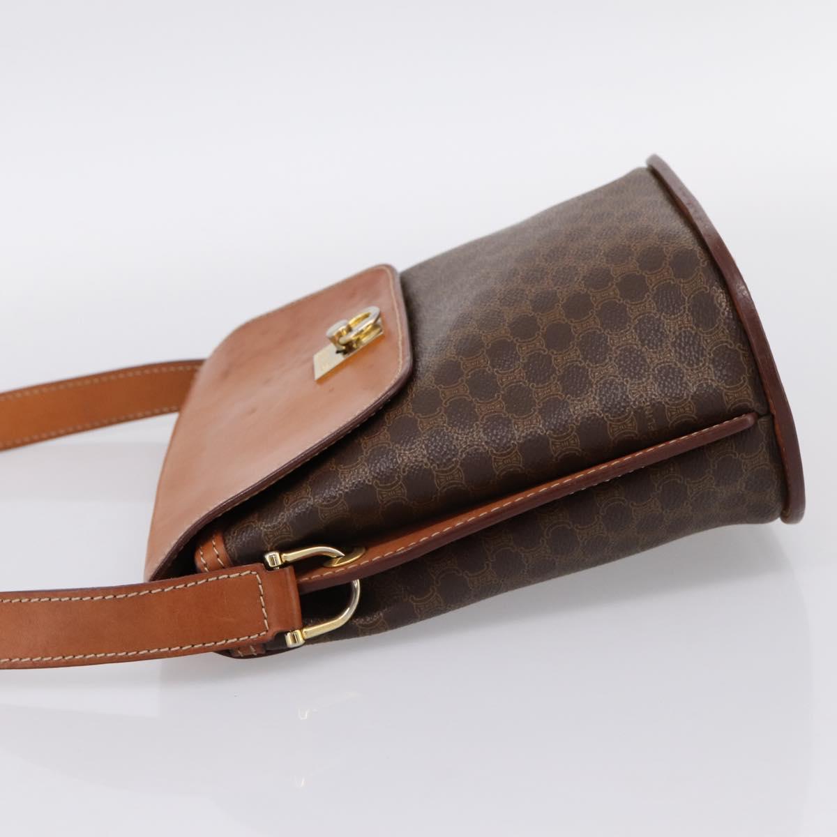 CELINE Macadam Canvas Shoulder Bag PVC Leather Brown Gold Auth mr2861
