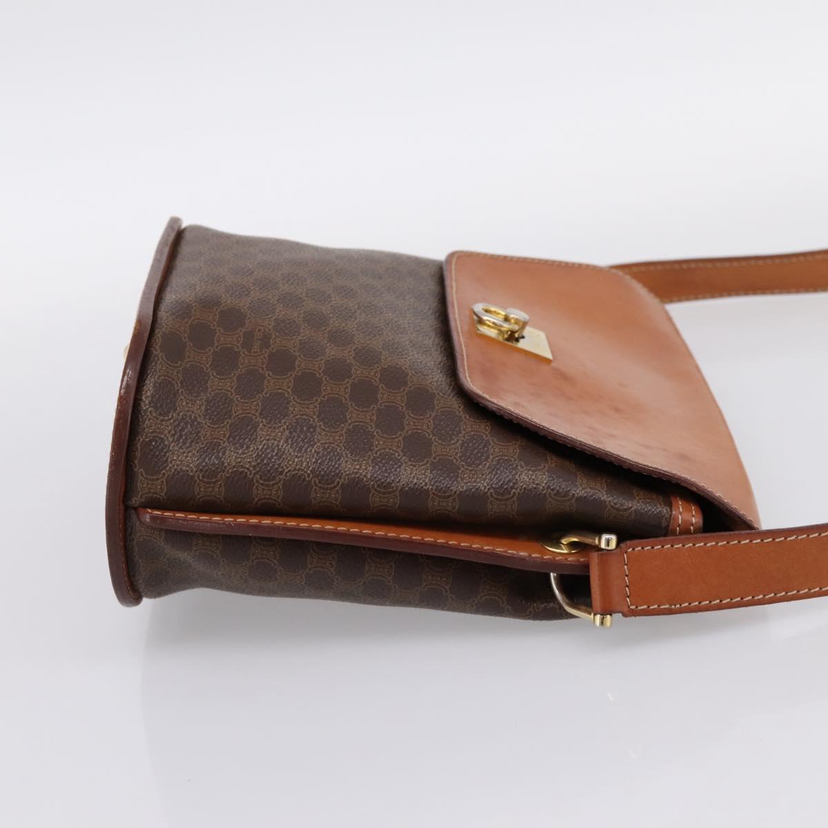 CELINE Macadam Canvas Shoulder Bag PVC Leather Brown Gold Auth mr2861