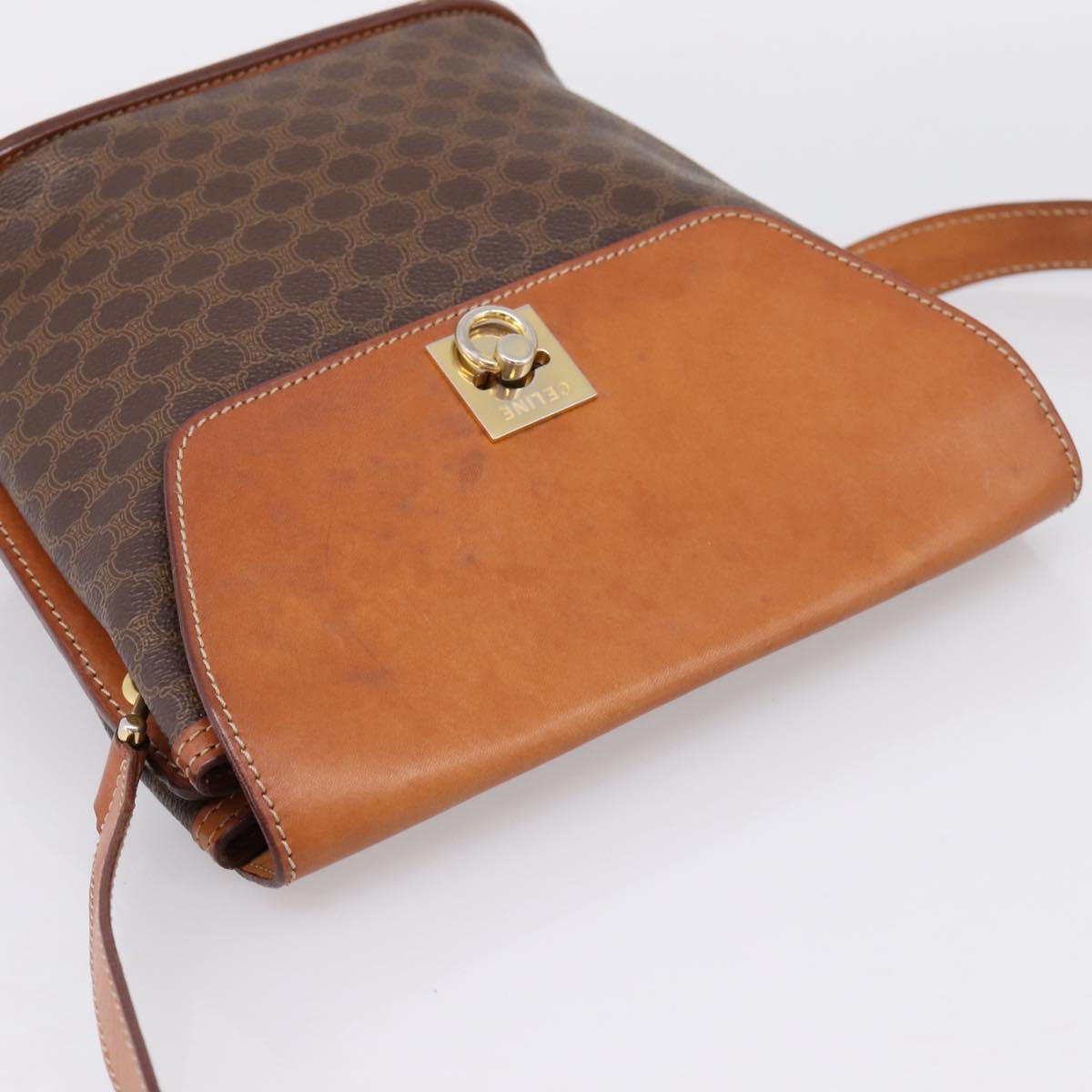 CELINE Macadam Canvas Shoulder Bag PVC Leather Brown Gold Auth mr2861