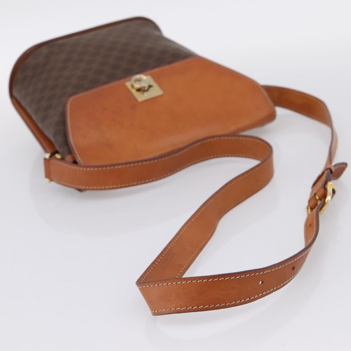 CELINE Macadam Canvas Shoulder Bag PVC Leather Brown Gold Auth mr2861