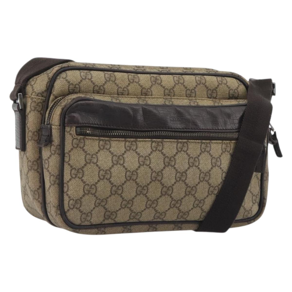 GUCCI GG Supreme Shoulder Bag PVC Beige Silver 114531 Auth mr2862