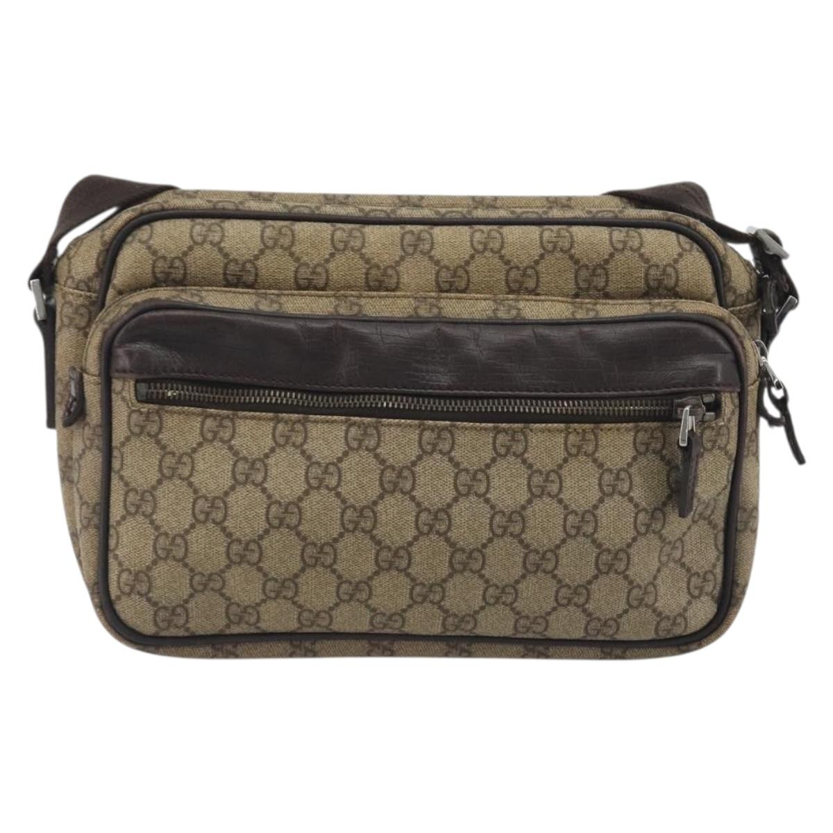 GUCCI GG Supreme Shoulder Bag PVC Beige Silver 114531 Auth mr2862