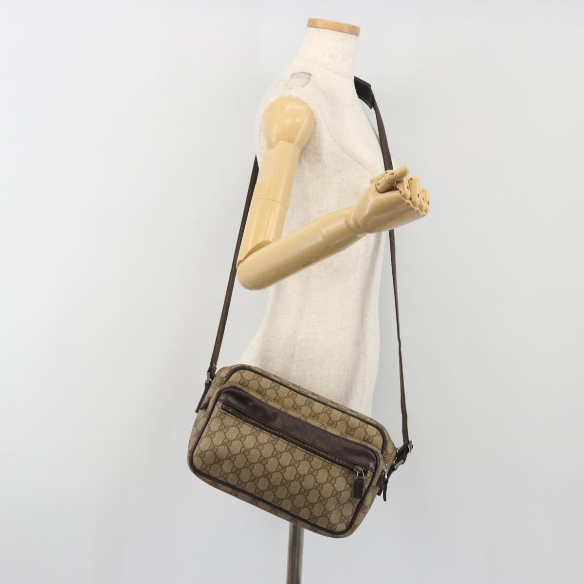 GUCCI GG Supreme Shoulder Bag PVC Beige Silver 114531 Auth mr2862