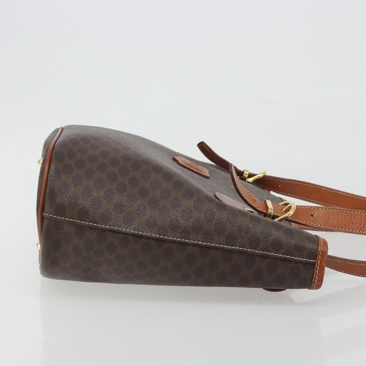 CELINE Macadam Canvas Tote Bag PVC Leather Brown Gold Auth mr2863