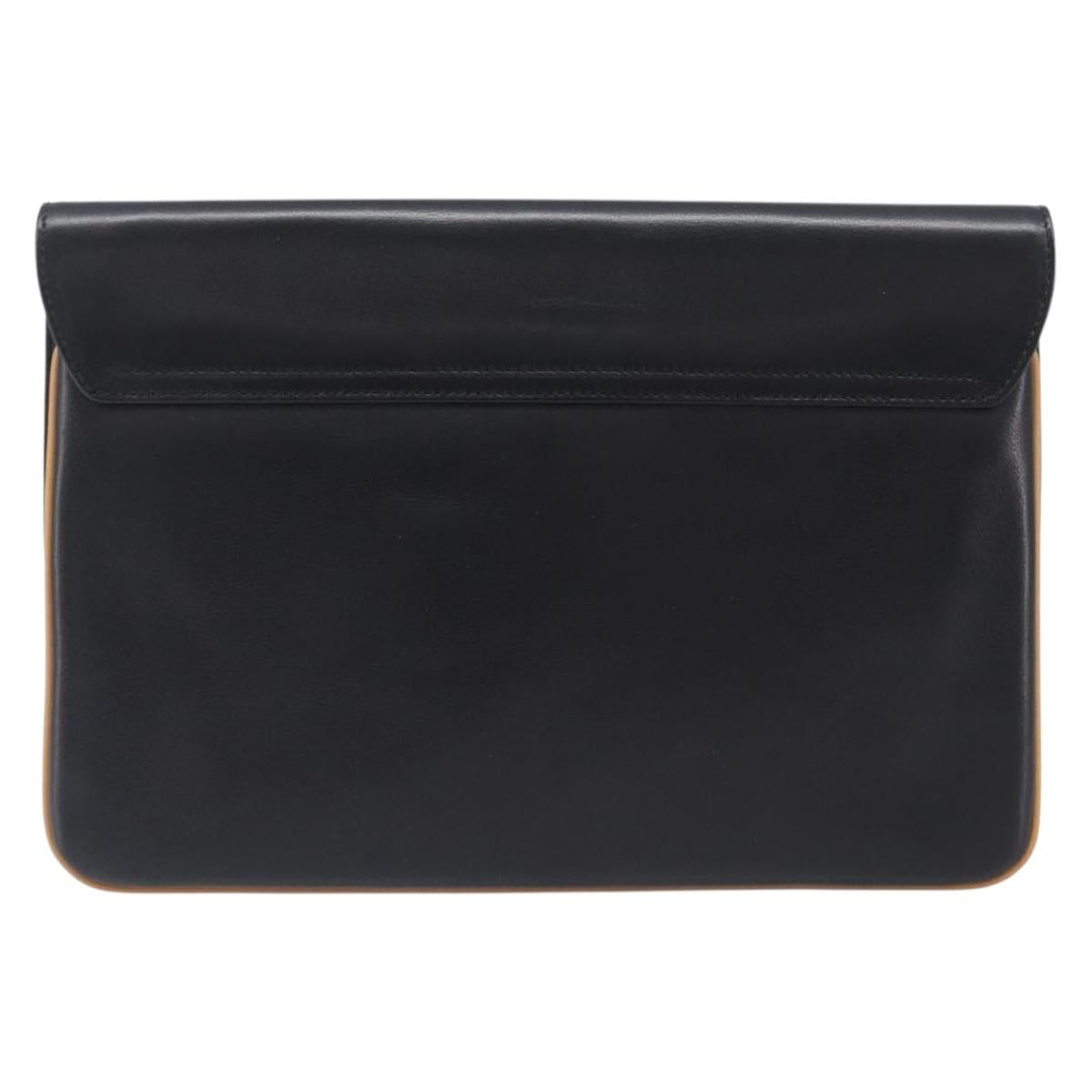 CELINE Clutch Bag Leather Black Gold Auth mr2864A