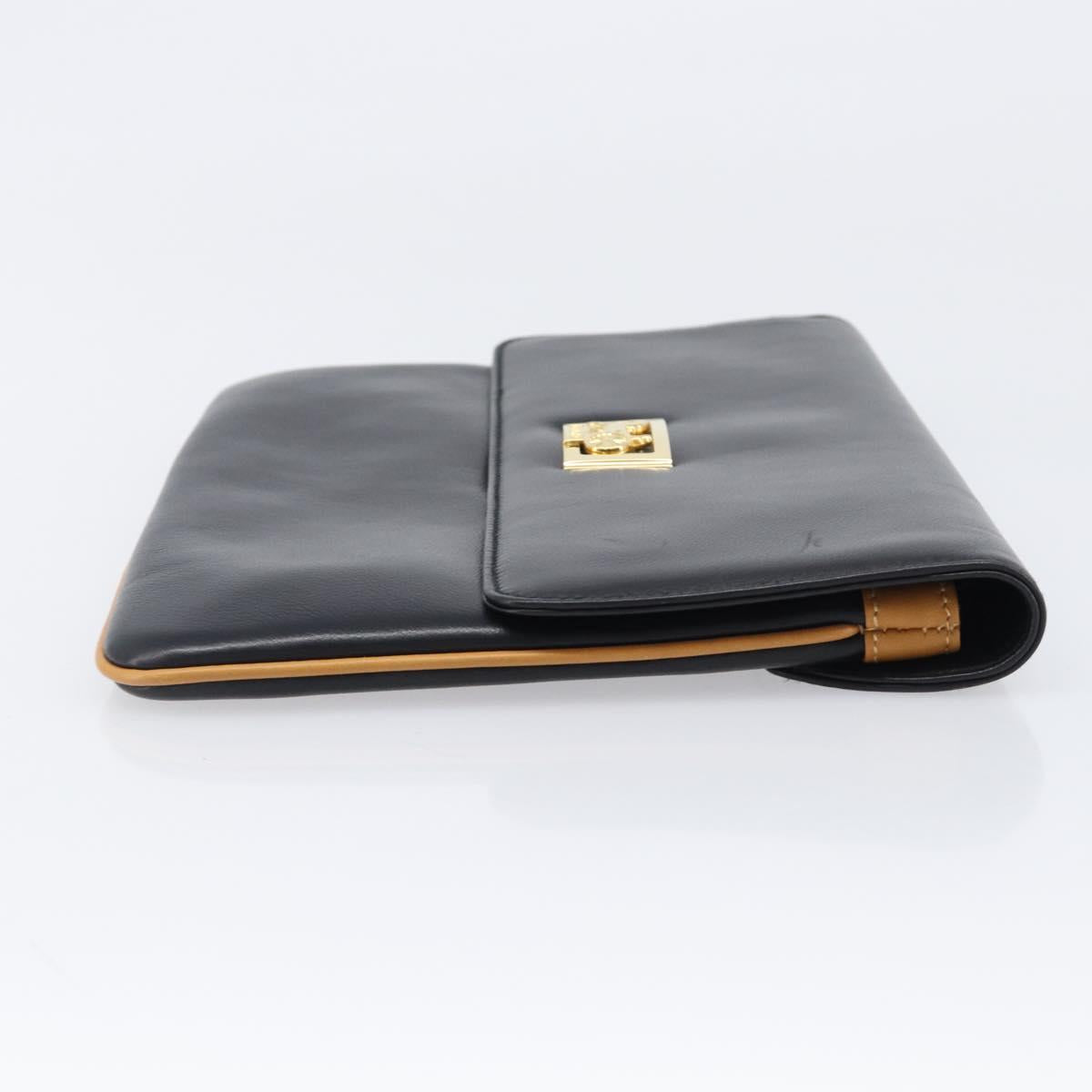 CELINE Clutch Bag Leather Black Gold Auth mr2864A