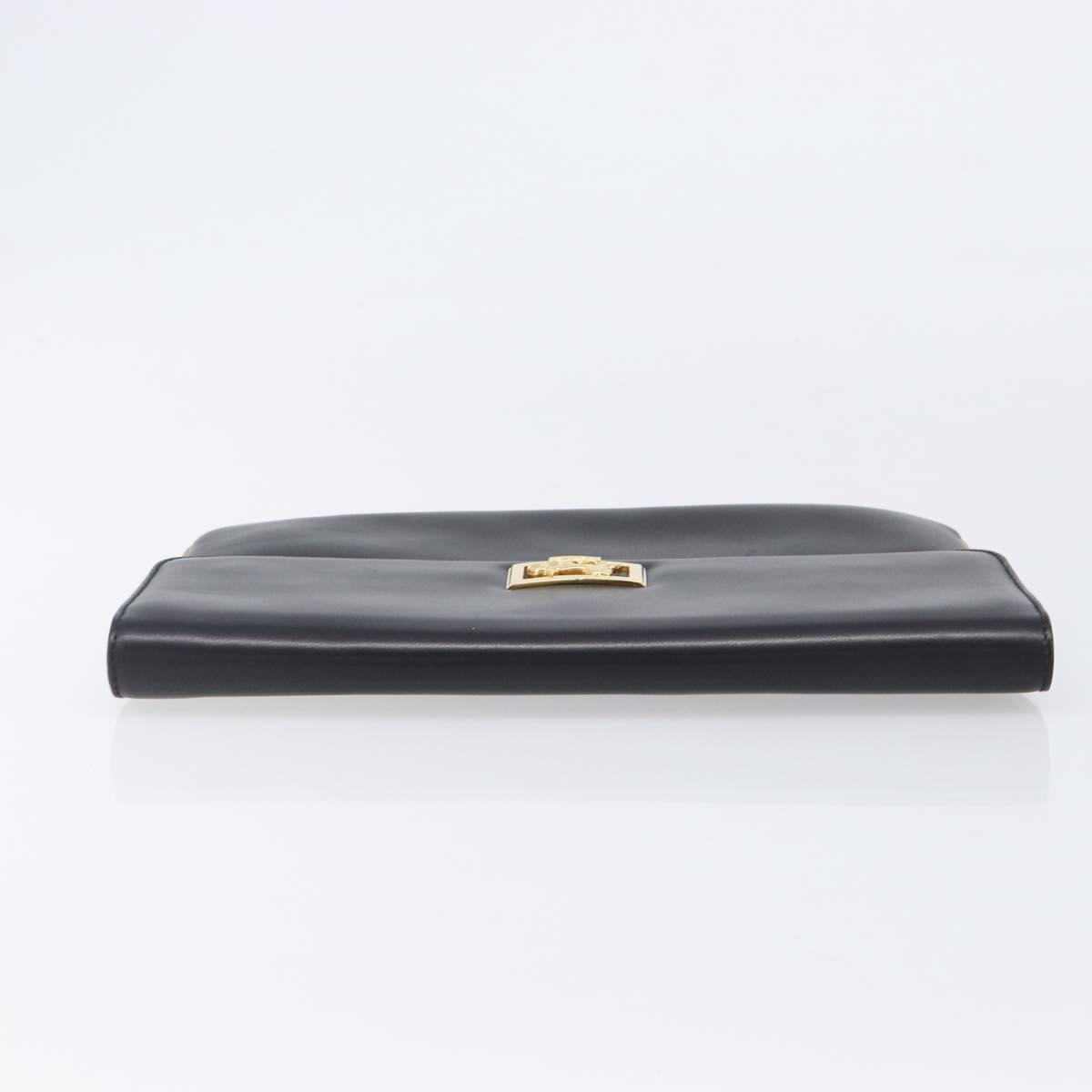 CELINE Clutch Bag Leather Black Gold Auth mr2864A