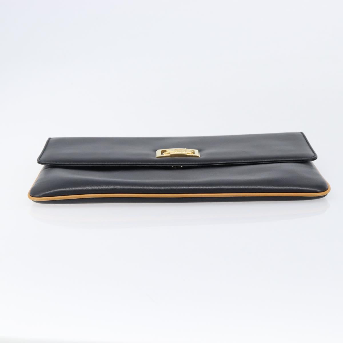 CELINE Clutch Bag Leather Black Gold Auth mr2864A