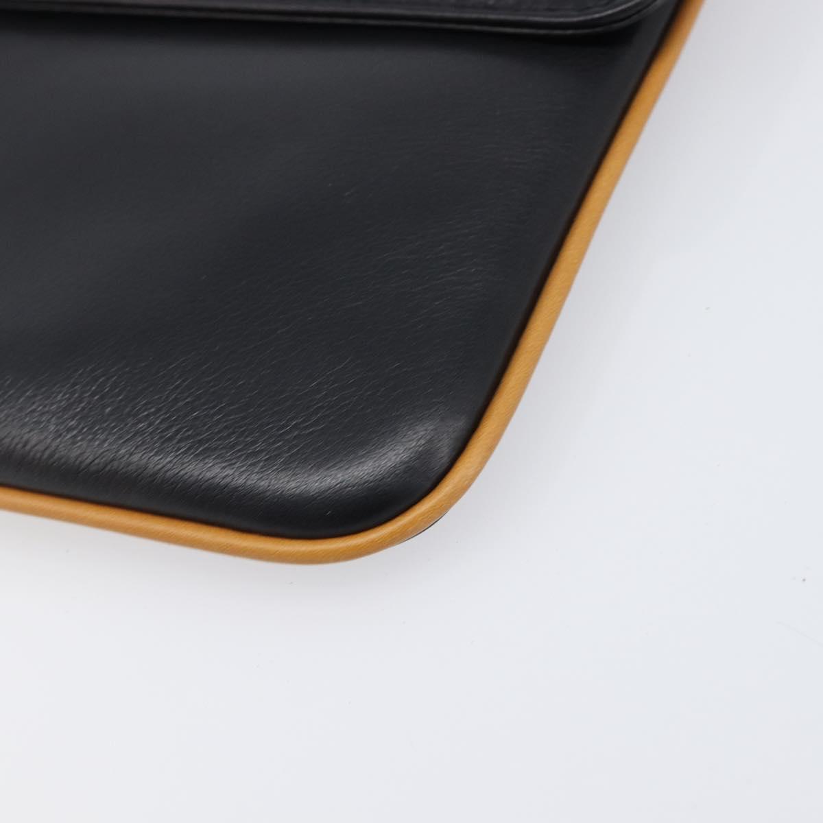 CELINE Clutch Bag Leather Black Gold Auth mr2864A