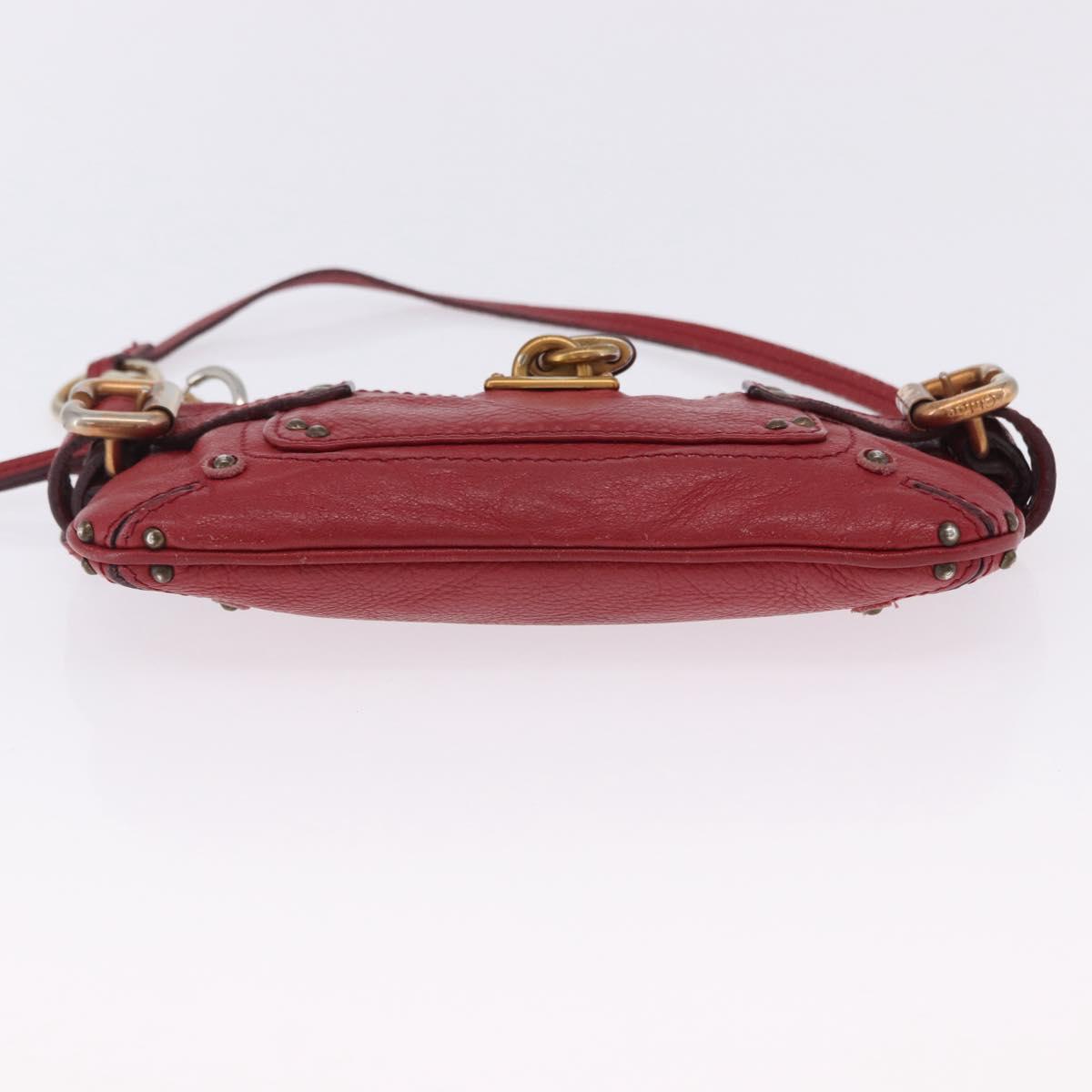 Chloe Accessory Pouch Leather Red Gold Silver Auth mr2868A