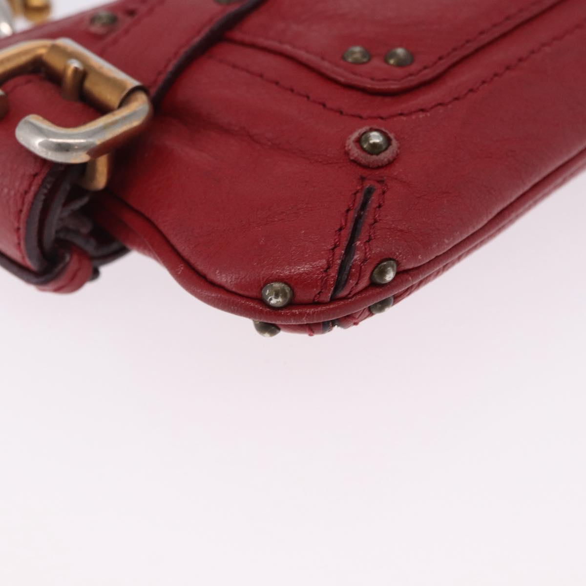 Chloe Accessory Pouch Leather Red Gold Silver Auth mr2868A