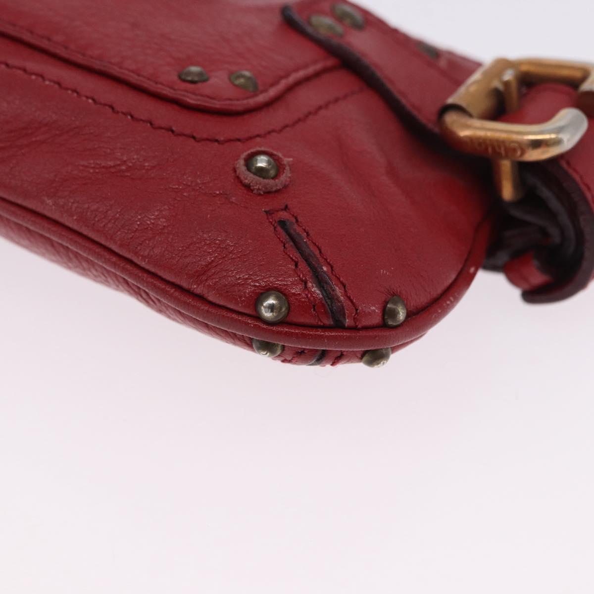 Chloe Accessory Pouch Leather Red Gold Silver Auth mr2868A
