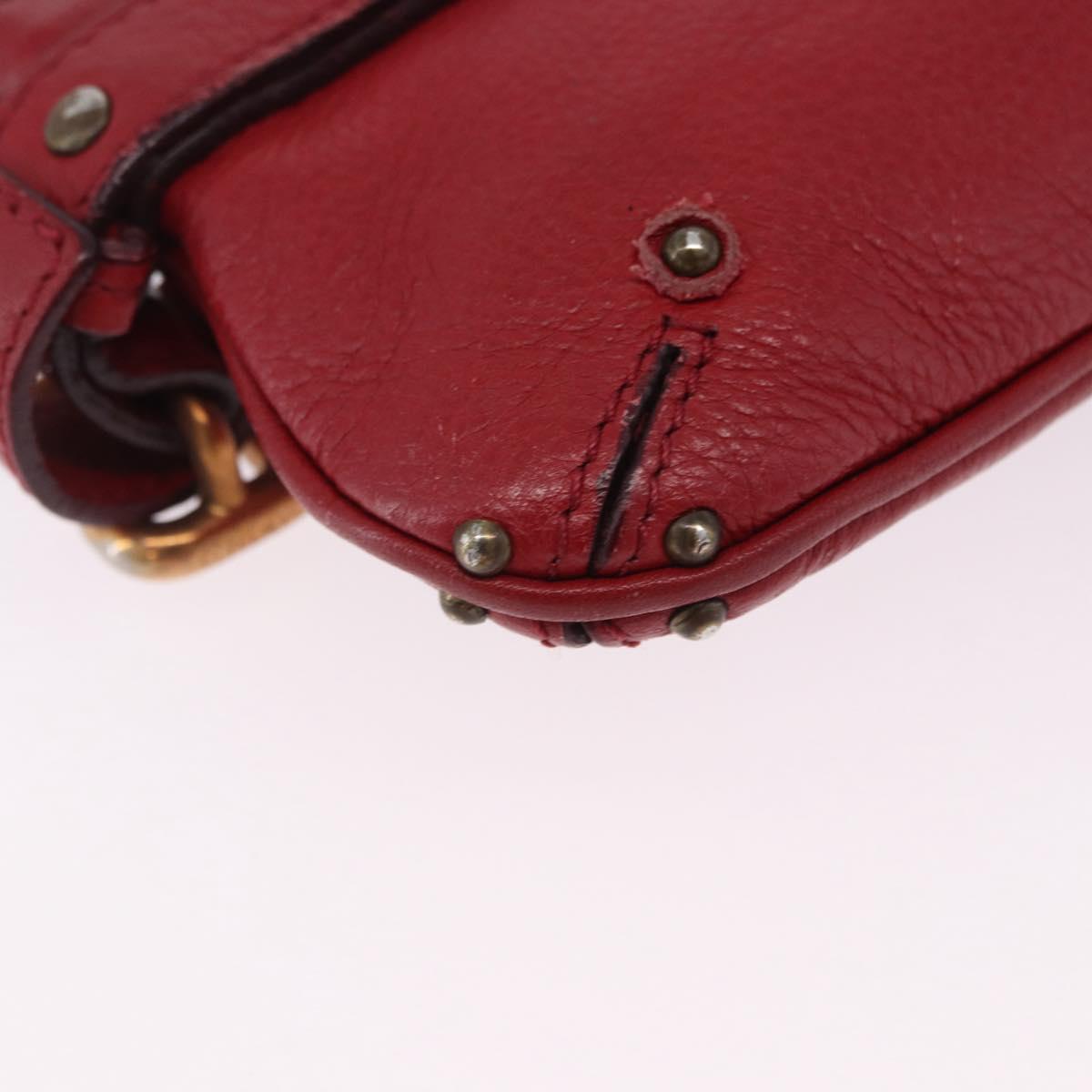 Chloe Accessory Pouch Leather Red Gold Silver Auth mr2868A