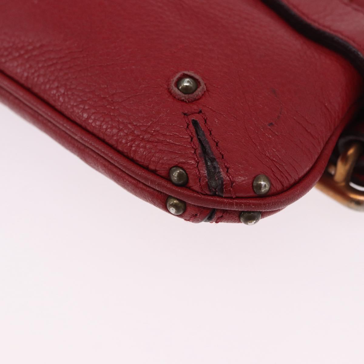 Chloe Accessory Pouch Leather Red Gold Silver Auth mr2868A